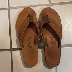Rainbow Brown Leather Flip Flops
